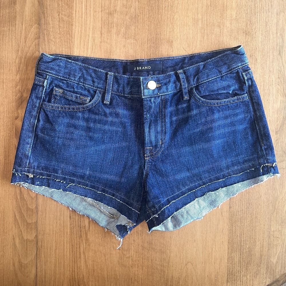 J Brand Women's Jean Sachi Shorts Distressed Design Frayed Hem Dark Denim Sz 25